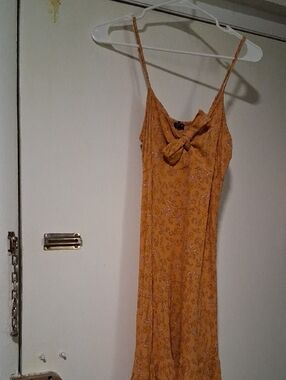 Mustard Yellow Cotton Mini Dress with Tie Front